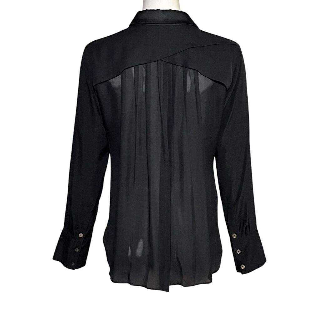 Ramy Brook Tiah Silk Sheer Button Down Blouse Black Long Sleeve Top Medium - Picture 4 of 9